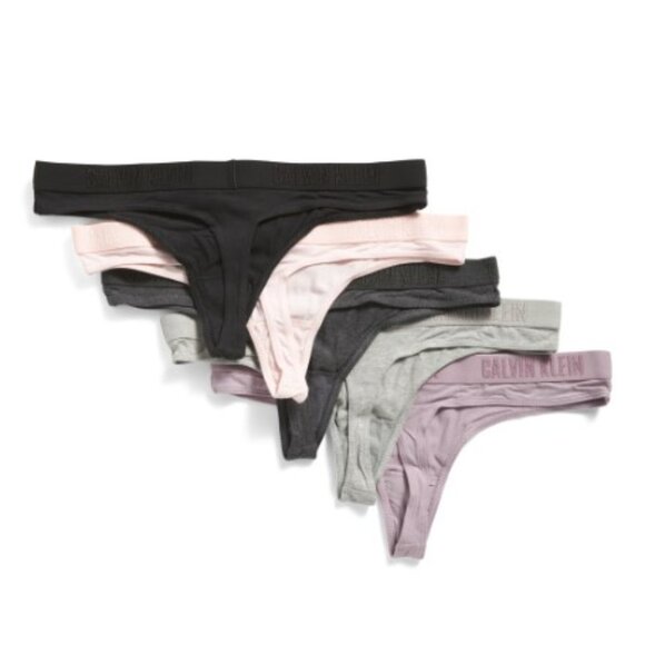 NWT Calvin Klein 5 pack Monochrome Thong Panties MSRP $65 Grey / Pink / Lilac - Picture 2 of 7